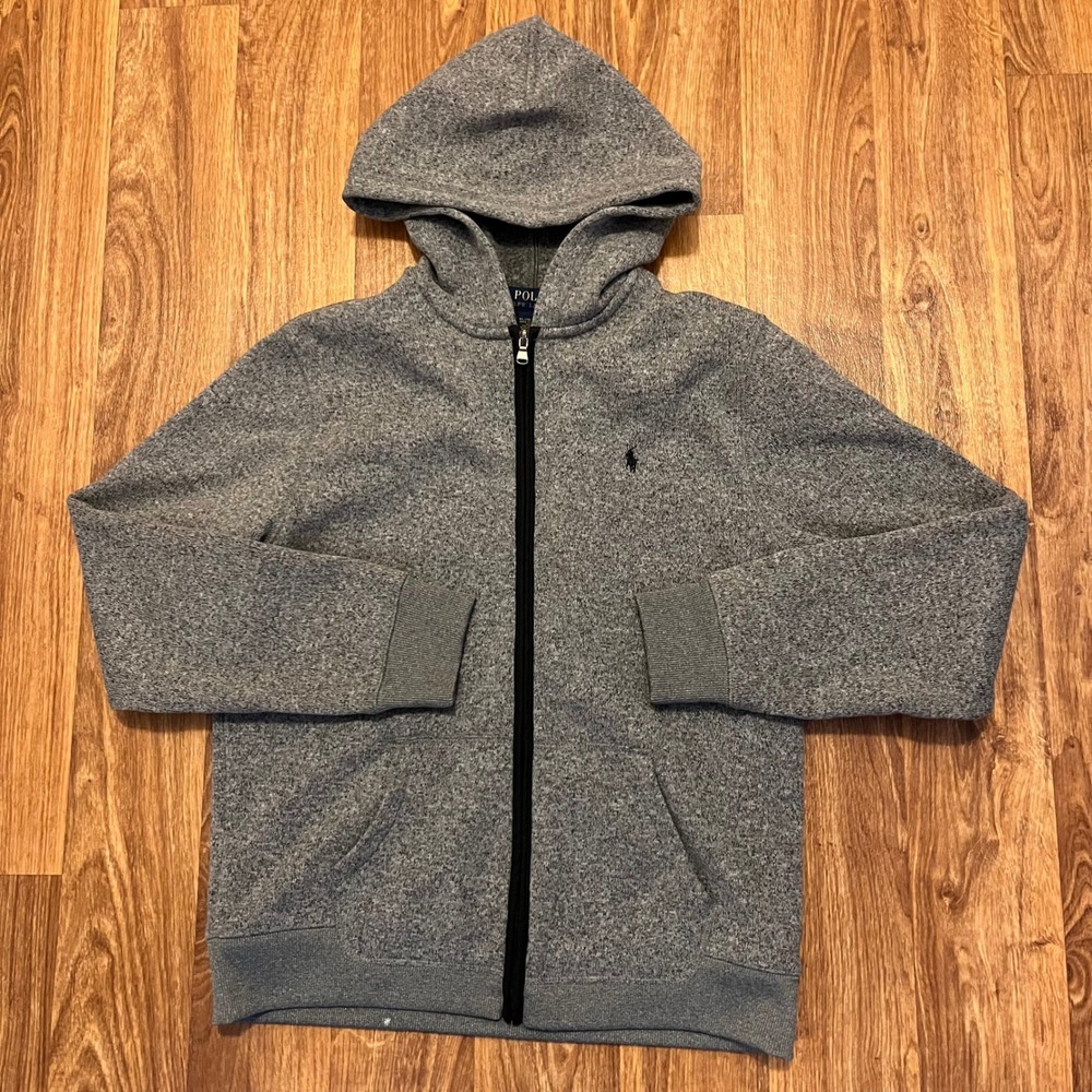 Polo Ralph Lauren Hoodie Boys XL 18-20 Grey Full Zip Fleece Sweatshirt Pony Logo
